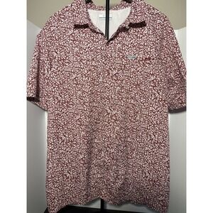 Columbia PFG Men's XL Short Sleeve  Red White Print‎ Vent Back Mesh Lined